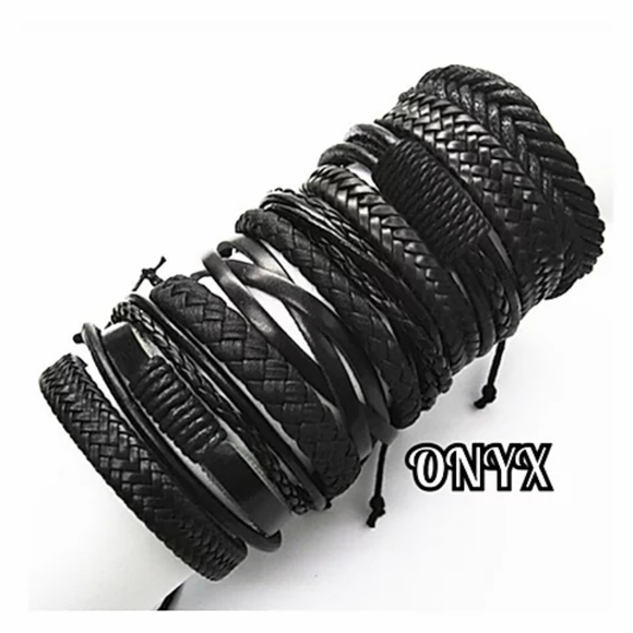 10 PIECE WOVEN LEATHER BRACELETZ - Onyx - Picture 2 of 10